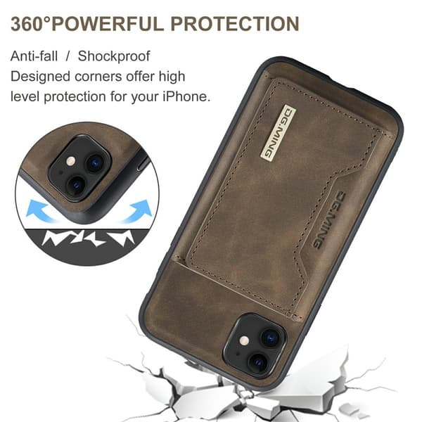 DG.MING 2-in-1 Konstläder Plånboksfodral iPhone 11 6.1 tum - Brun
