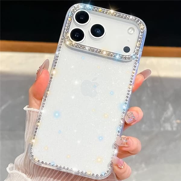 Mobilskal till iPhone 17 Pro Rhinestone Edge -Glitter Transparent Transparent