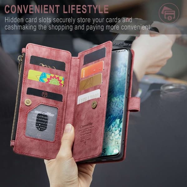 CASEME Konstläder Plånboksfodral för Samsung Galaxy S20 Plus - Röd