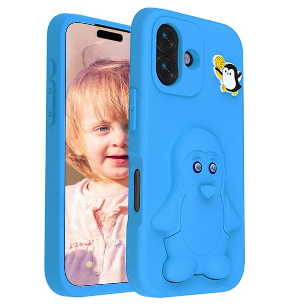 D.G Ming Mobilskal till iPhone 16 Penguin Design Kickstand EVA - Blå