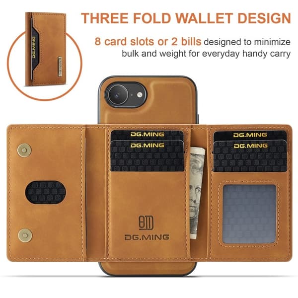 DG.MING iPhone 16e Konstläder Plånboksfodral PU + PC + TPU - Brun