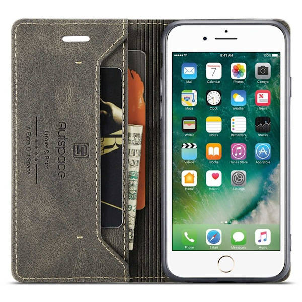 AUTSPACE A01 iPhone 6 Plus/7 Plus/8 Plus Plånboksfodral Konstläder - Brun