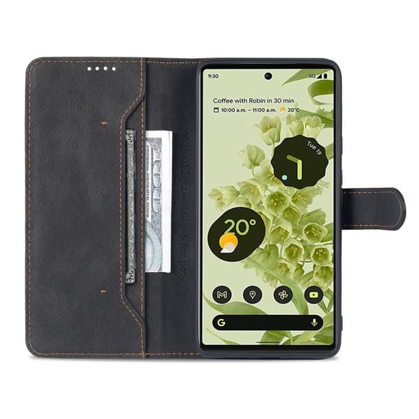AZNS Google Pixel 6 Pro Plånboksfodral TPU+Konstläder - Svart