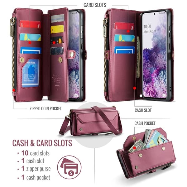 CASEME Plånboksfodral Konstläder för Samsung Galaxy S20 Plus - Vinröd