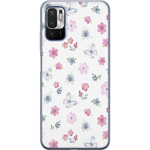 Telefontaske til Xiaomi Redmi Note 10 5G med blomster og sommerfugle