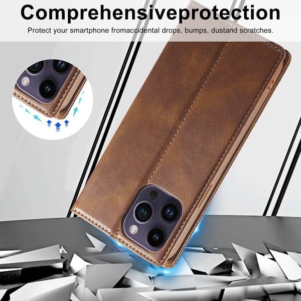 LC.IMEEKE iPhone 14 Pro Max Plånboksfodral RFID Blocker Konstläder - Brun
