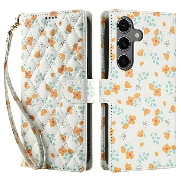 Galaxy S25 Plus - S24 Plus Plånboksfodral Rhombic Floral A3 Vit