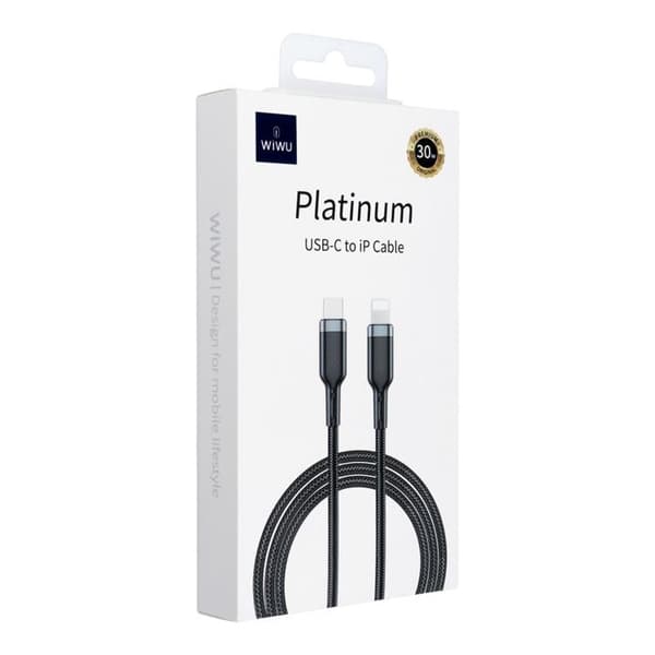 WiWu Platinum-seriekabel Wi-C013 USB-C til Lightning 30W 1.2m Sort