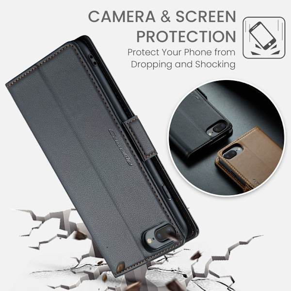 CASEME Plånboksfodral Konstläder för iPhone 6 Plus/7 Plus/8 Plus - Svart