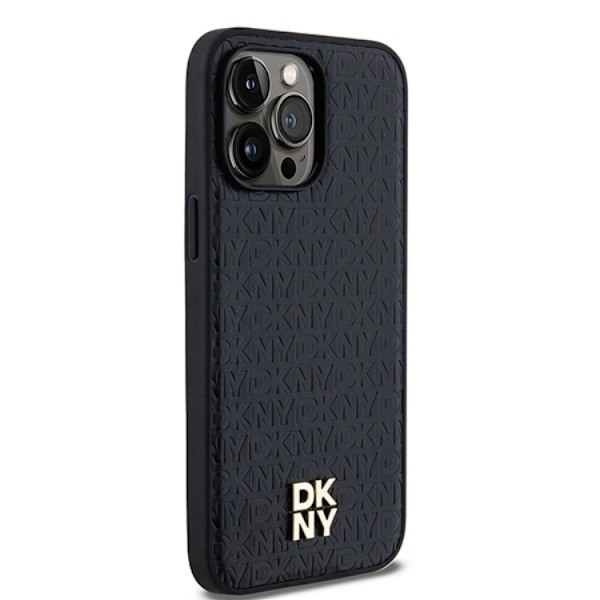 DKNY iPhone 15 Pro Max Mobilskal Magsafe Läder Pattern Metal Logo Svart