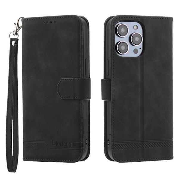 DIERFENG DF-03 Plånboksfodral i Konstläder för iPhone 12 Pro Max - Svart