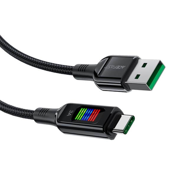 Acefast USB-A till USB-C-kabel 60W 1,2m med display - Svart Black