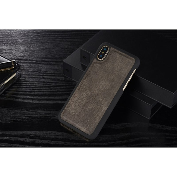 DG.MING iPhone X/XS Plånboksfodral i Grått - Stötsäker Äkta Läder