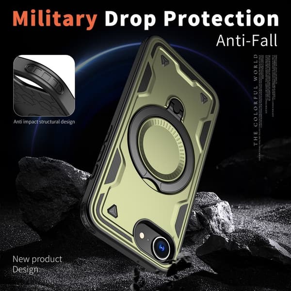 Mobilskal till iPhone 16e Militärskydd Plast Kickstand - Olivgrön
