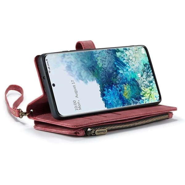 CASEME Konstläder Plånboksfodral för Samsung Galaxy S20 Plus - Röd