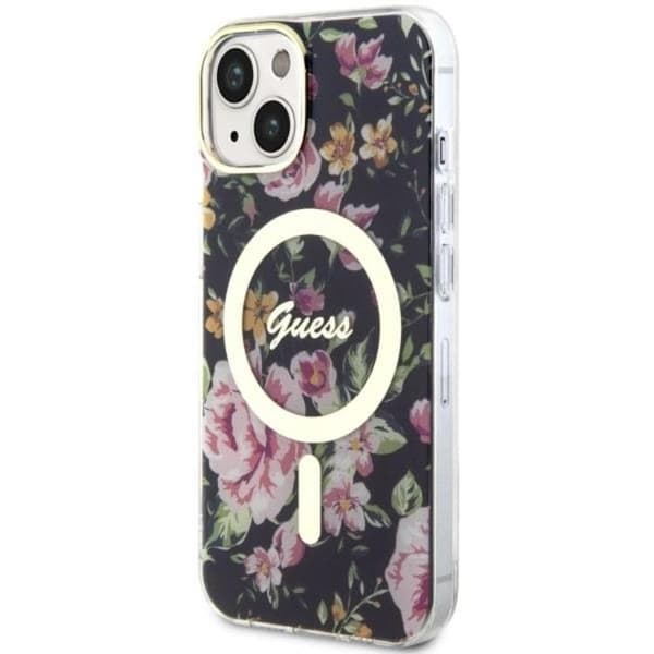 Guess iPhone 14 Mobilskal MagSafe Flower - Sort Black