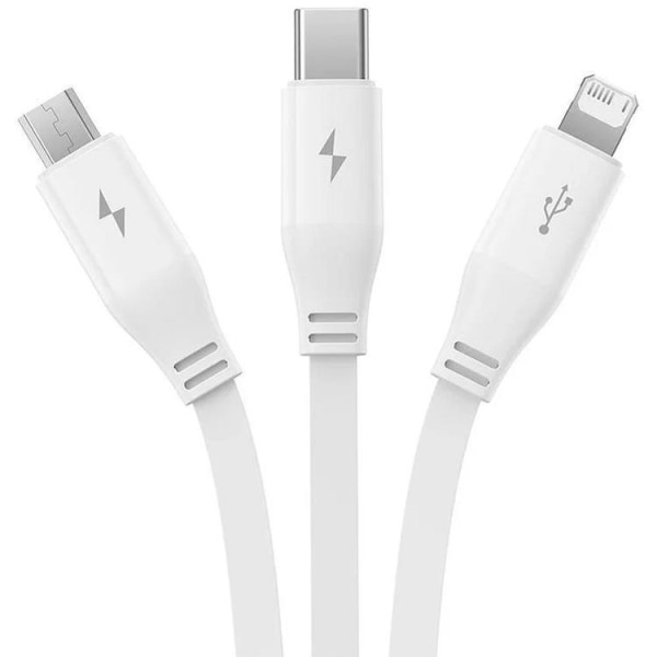Baseus-kaapeli USB-A-USB-C/Lightning/MicroUSB 1,1 m - valkoinen