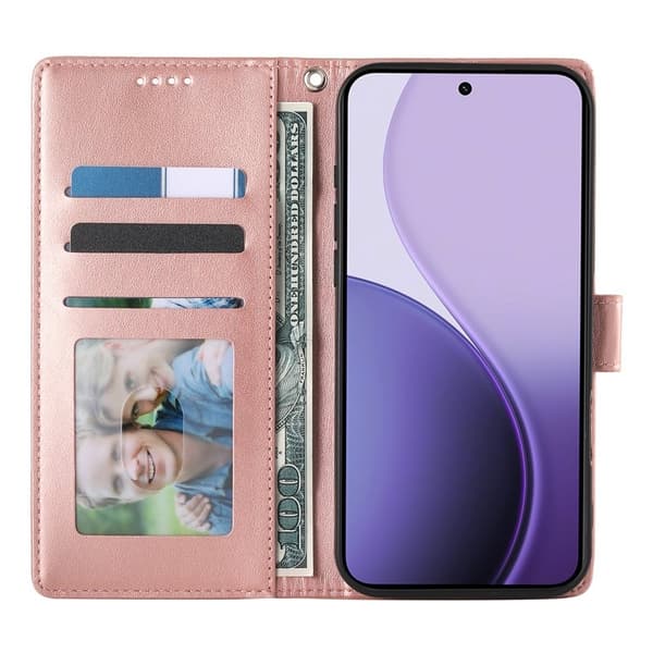 Samsung Galaxy S26 Plus Plånboksfodral Konstläder Blomtryck - Roséguld