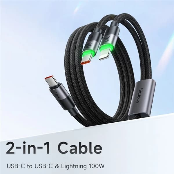 MCDODO 2in1 USB-C - USB-C/Lightning Kabel 1.5m CA-6700 - Svart Svart