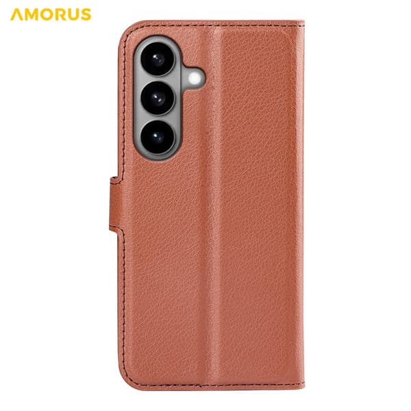 Amorus Plånboksfodral för Samsung Galaxy S26 Plus Konstläder Stativ - Brun