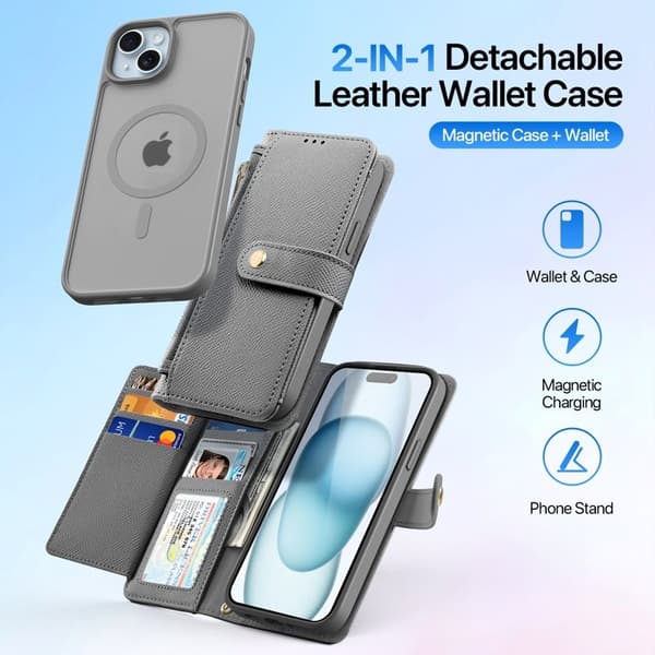 DUX DUCIS iPhone 15 Plånboksfodral Lawa Series Äkta läder - Grå