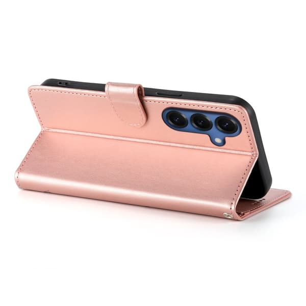 Samsung Galaxy S26 Plus Plånboksfodral Konstläder Blomtryck - Roséguld