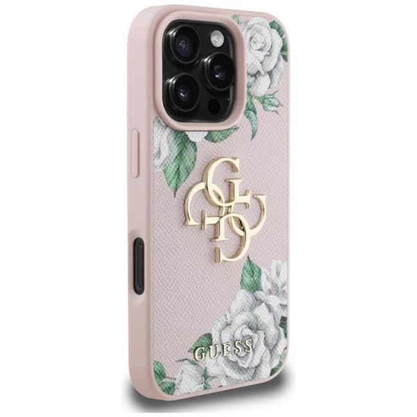Guess Mobilskal till iPhone 16 Pro Grained Roses Big 4G logo - Rosa Rosa