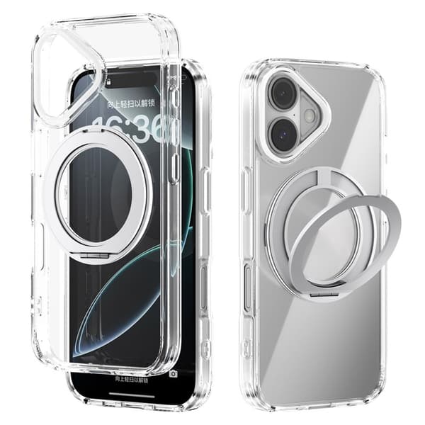 ABEEL Q-LUCK Mobilskal till iPhone 16 med Rotera Kickstand Silver