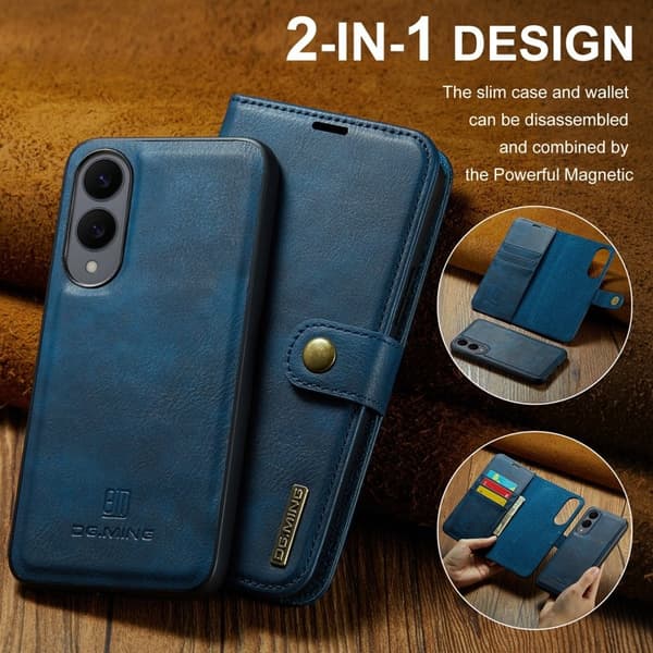 DG.MING Samsung Galaxy S25 Edge Plånboksfodral Äkta läder - Blå
