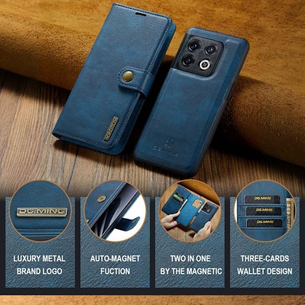 DG.MING OnePlus 10 Pro 5G Plånboksfodral Äkta Läder, Chockresistent, Blå