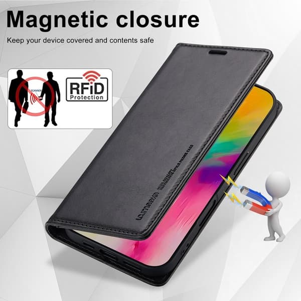 LC.IMEEKE iPhone 16 Plus Plånboksfodral Konstläder - Svart