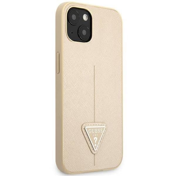 GUESS iPhone 14 Plus Skal Saffiano Triangle Logo - Beige Beige