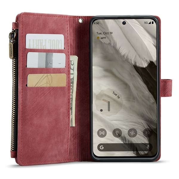 CASEME C30 Plånboksfodral till Google Pixel 8 med rem, röd Konstläder