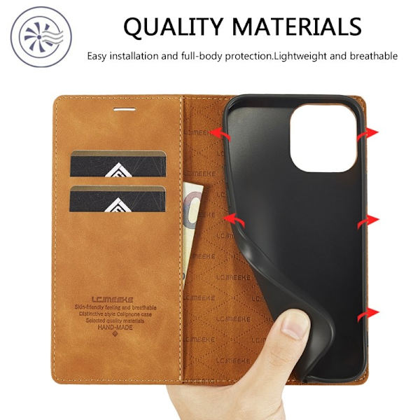 LC.IMEEKE iPhone 15 Pro Max Plånboksfodral Konstläder- Brun