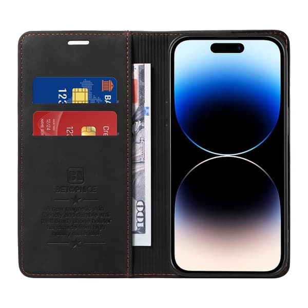 BETOPNICE 003 iPhone 14 Pro Max Plånboksfodral Konstläder - Svart