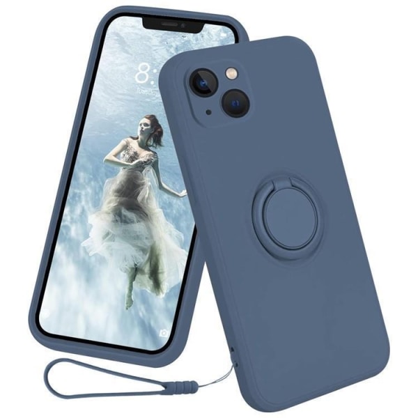 iPhone 15 Plus -puhelinkuori rengaskannattimella nestemäisestä silikonista - Midnight Blue