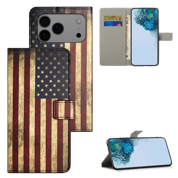 iPhone 17 Pro Plånboksfodral Pattern Print Konstläder Blå
