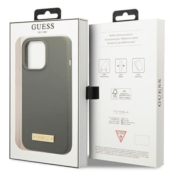 Guess iPhone 13 Pro Max Skal MagSafe Silicone Logo Plate - Harmaa Grå