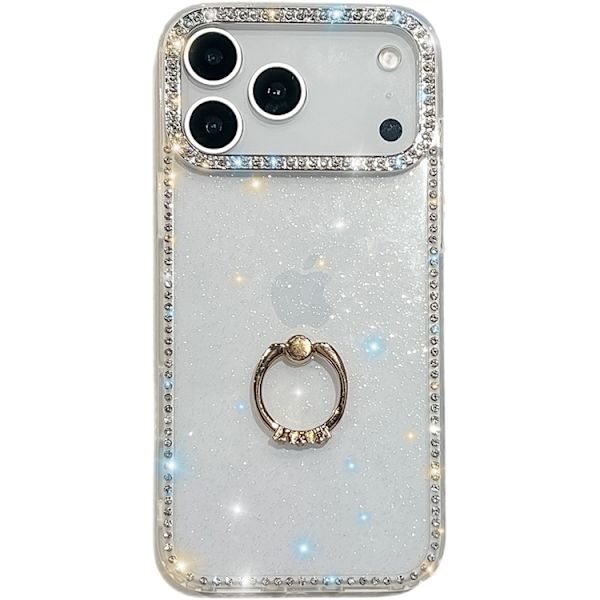 Mobilskal till iPhone 17 Pro Rhinestone Edge Ring Kickstand Transparent