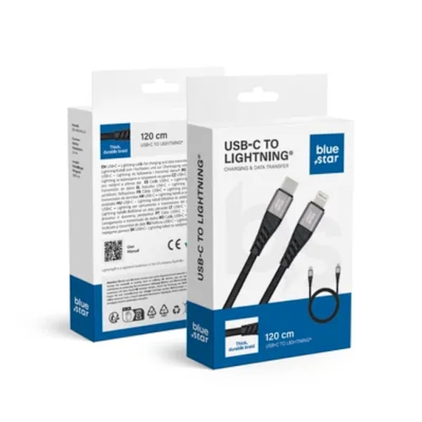 Blue Star USB-C till Lightning kabel 1.2m - Svart Svart