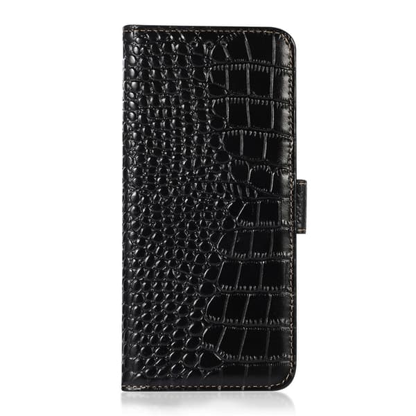 iPhone 17 Pro Plånboksfodral Äkta Läder Crocodile - Svart