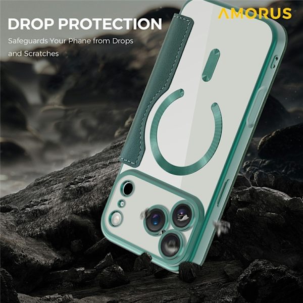 AMORUS iPhone 17 Pro Plånboksfodral MagSafe RFID-Skydd - Grön Grön