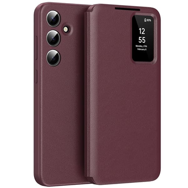 Galaxy A56 5G Plånboksfodral View Window Läder - Vinröd Vinröd