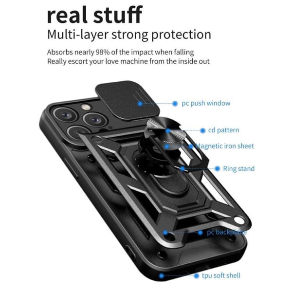 iPhone 14 Pro Skal Kameraskydd Kickstand - Svart