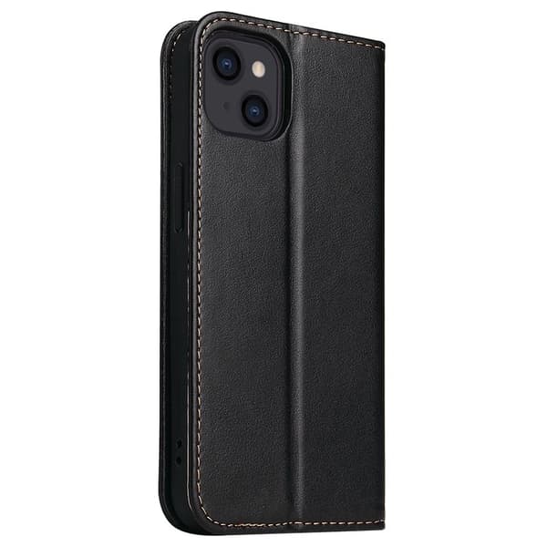 FIERRE SHANN för iPhone 15 Plånboksfodral Ställ Konstläder - Svart