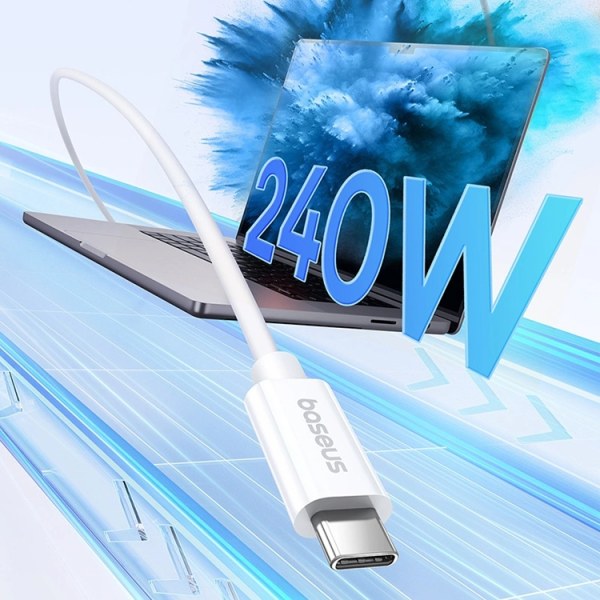 Baseus USB-C - USB-C-kaapeli 240 W PD 8K 60 Hz 1 m - Valkoinen