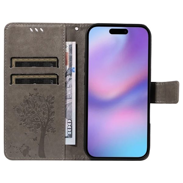 iPhone 17 Konstläder Plånboksfodral Tree Pattern - Grå Grå