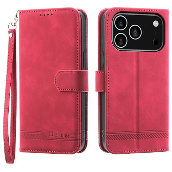DIERFENG DF-03 iPhone 17 Pro Plånboksfodral Konstläder - Röd