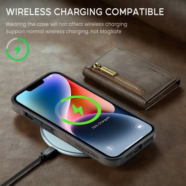 DG.MING M5 Series Mobilskal till iPhone 14 Plus Magnetiskt Konstläder Brun
