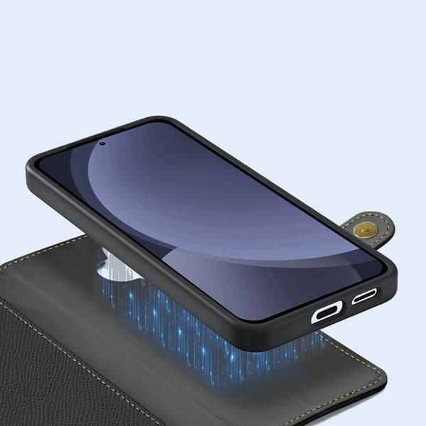 Dux Ducis Lawa Galaxy S25 Plus Plånboksfodral MagSafe Äkta Läder Black